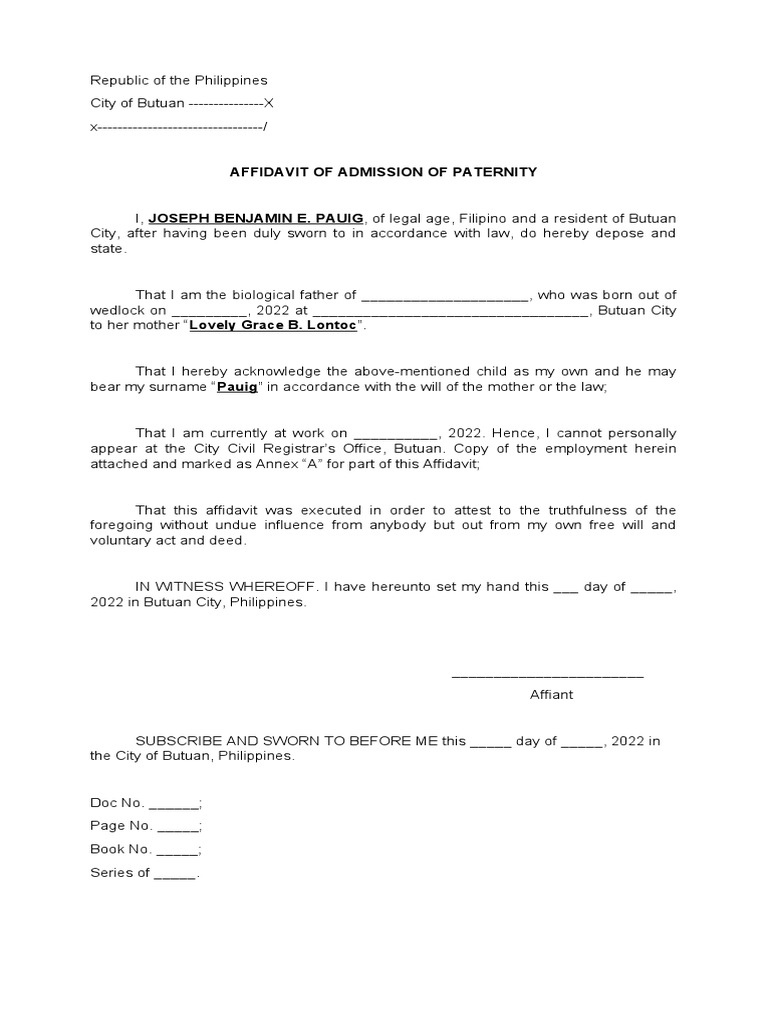 AFFIDAVIT OF PATERNITY | PDF