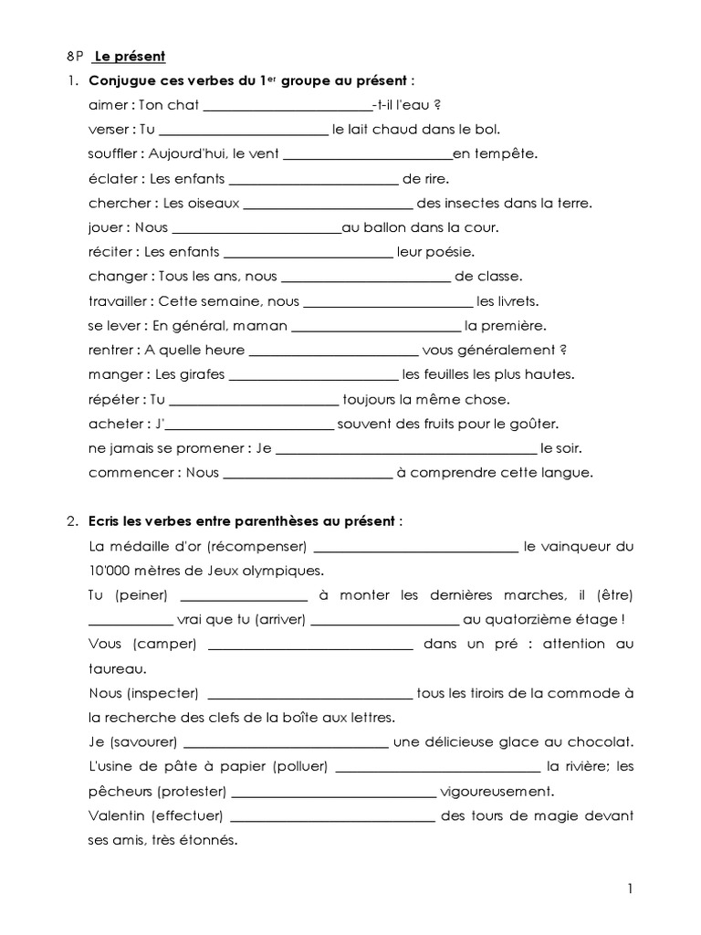 Conjugaison des verbes au présent | PDF | Arts du langage et discipline