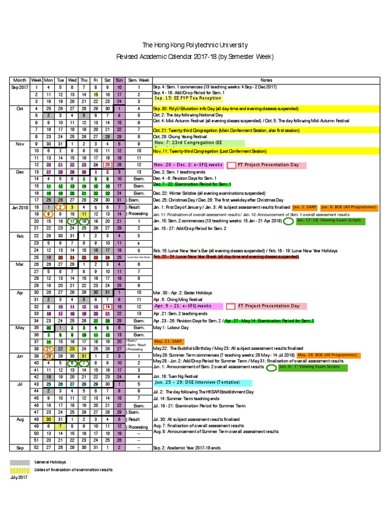 Revised Academic Calendar 201718 PDF Holidays Festival