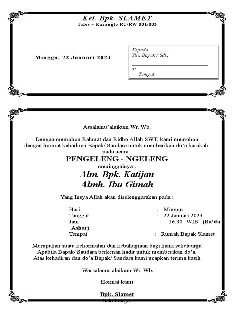 Desain Undangan Tahlilan Versi 1 | PDF