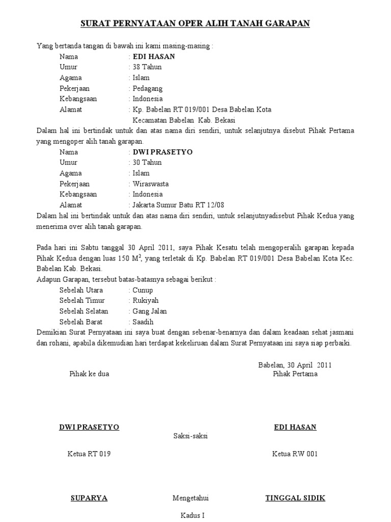 Surat Oper Alih Garapan Rt 23222a