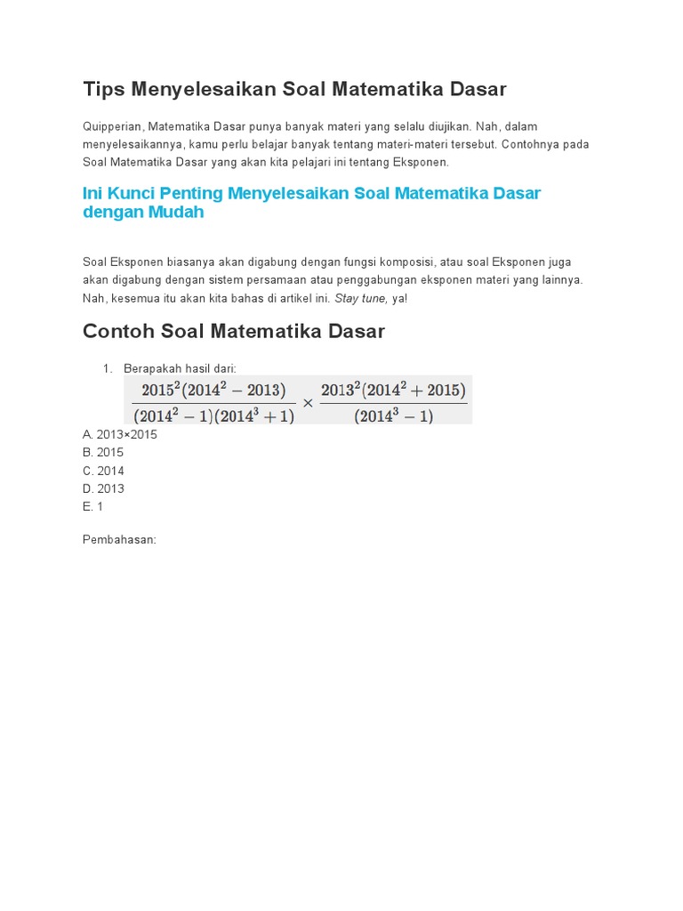 Tips Menyelesaikan Soal Matematika Dasar Pdf