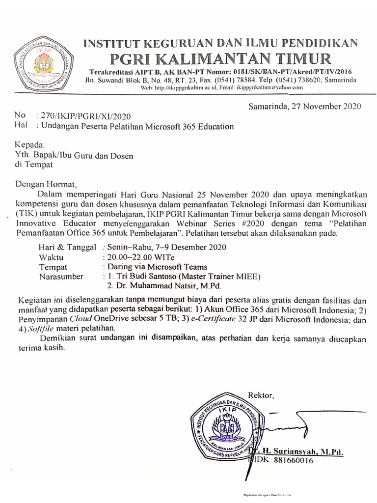 Surat Undangan Webinar Workshop Series 2020 Microsoft 365 For Education