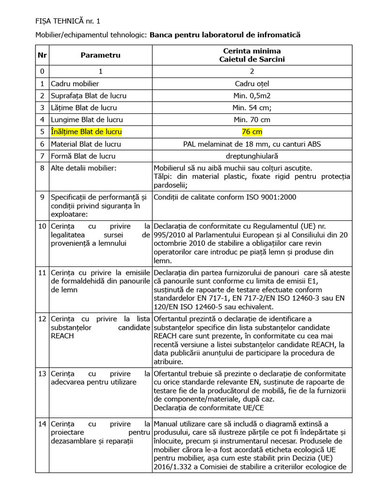 Fisa Tehnica Mobilier - Model Draft 1 | PDF