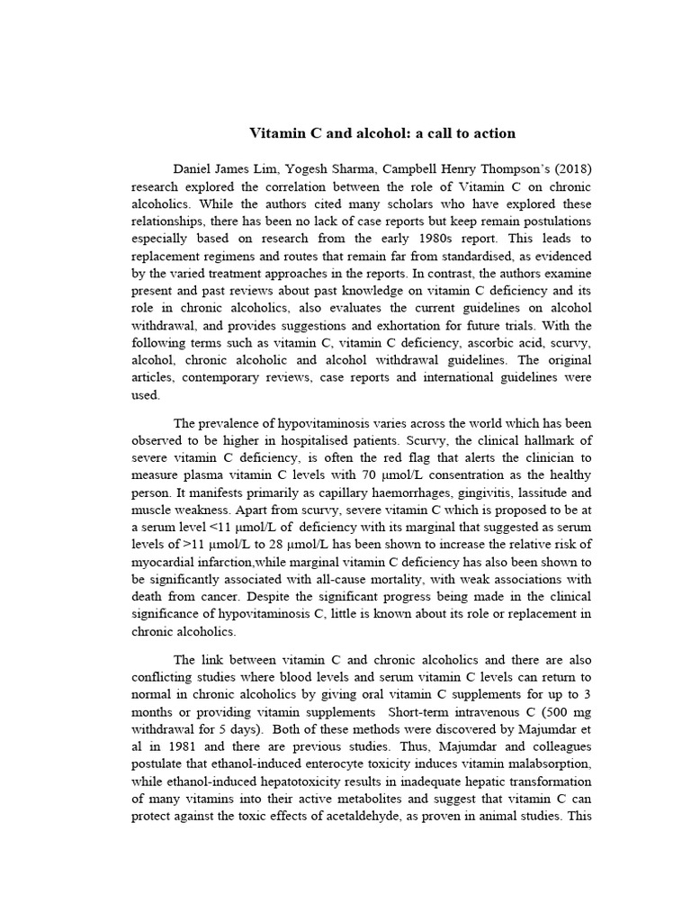 Summary Article Vitamin C and Alcohol A Call To Action PDF