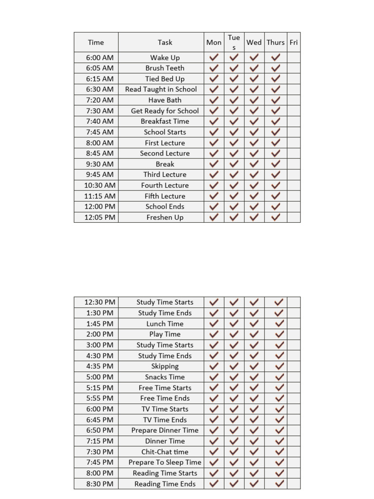 Daily Schedule for Students | PDF | Language Arts & Discipline