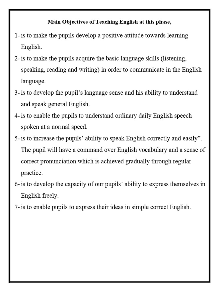 Objectives Of Teaching English At Secondary Level