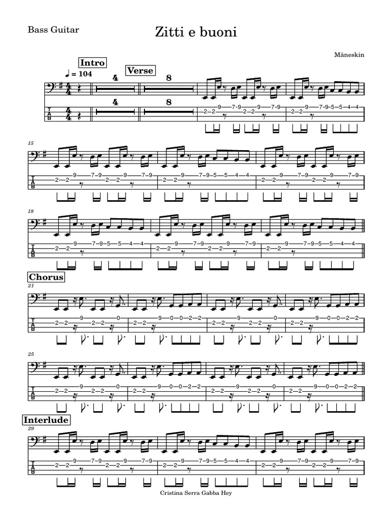 Zitti e Buoni-Bass - Guitar | PDF | Rock Songs | Vocal Music