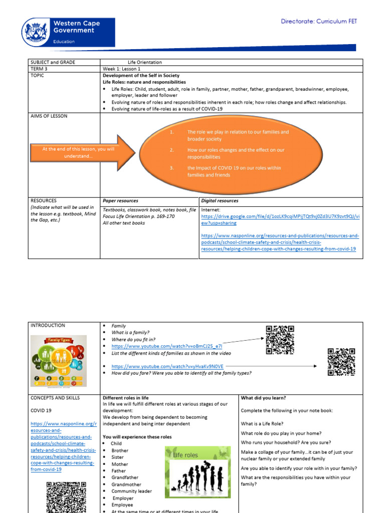 Life Roles and Responsibilities in COVID-19 | PDF | Family | Adolescence