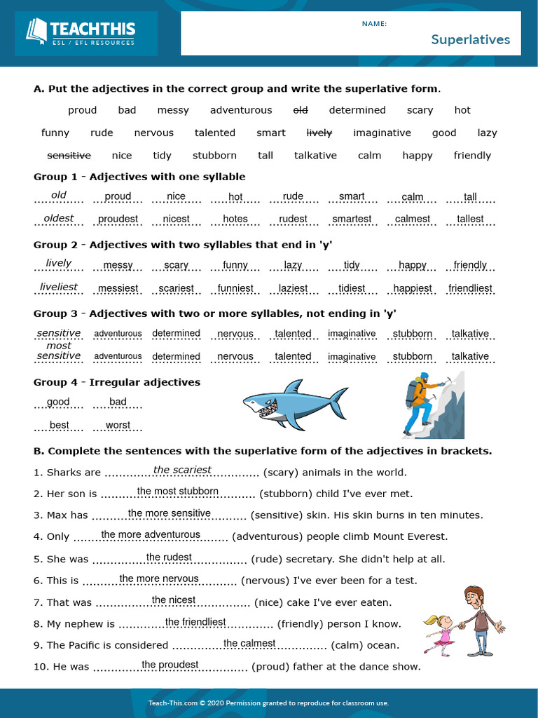 B1.1 - Superlatives Interactive Worksheet | PDF