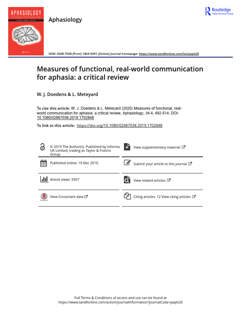 17. Measures of functional, real word communication for aphasia | PDF ...