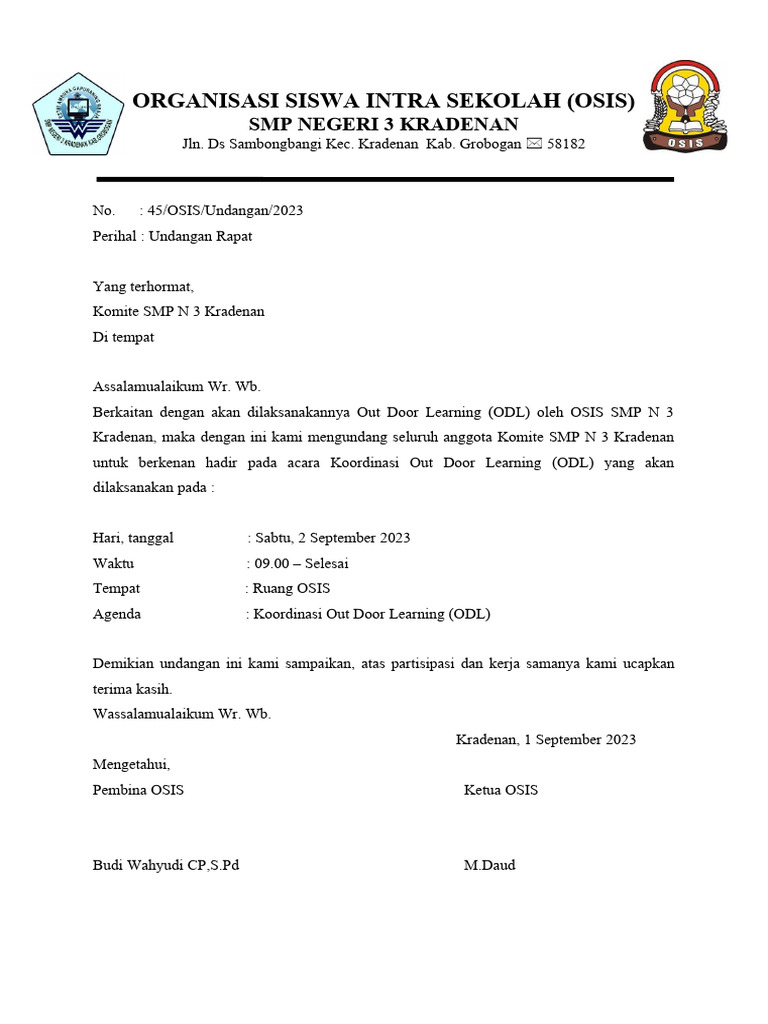 Surat Undangan Rapat OSIS | PDF