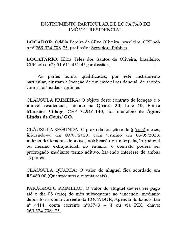 Contrato para editar pdf aluguel direito privado