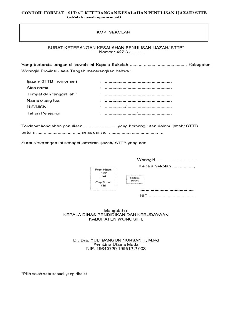Contoh Surat Ralat Ijazah STTB | PDF
