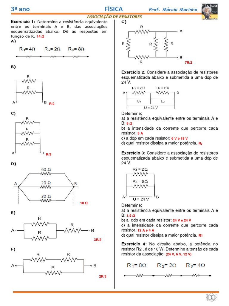 Exercícios de Associação de Resistores | PDF | Resistor | Resistência ...