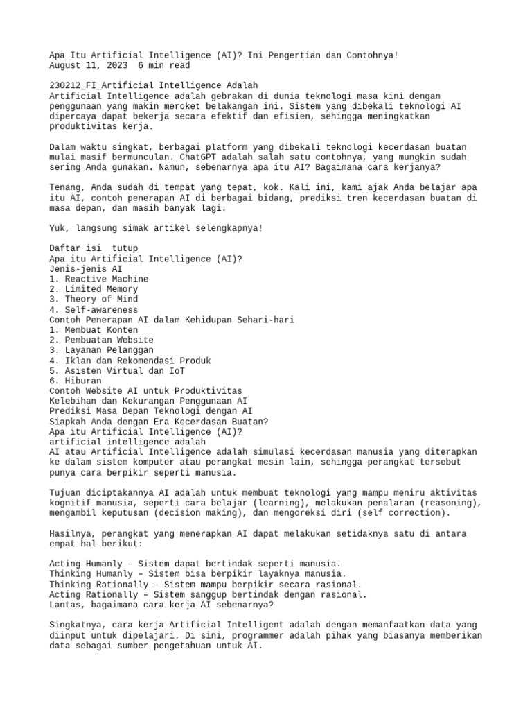 Apa Itu Artificial Intelligence (AI) | PDF | Game & Aktivitas