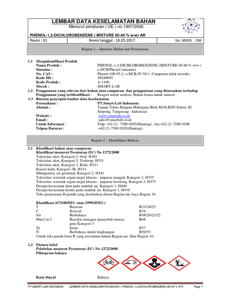 Msds Phenol 1,2 Dichlorobenzene Mixture | PDF
