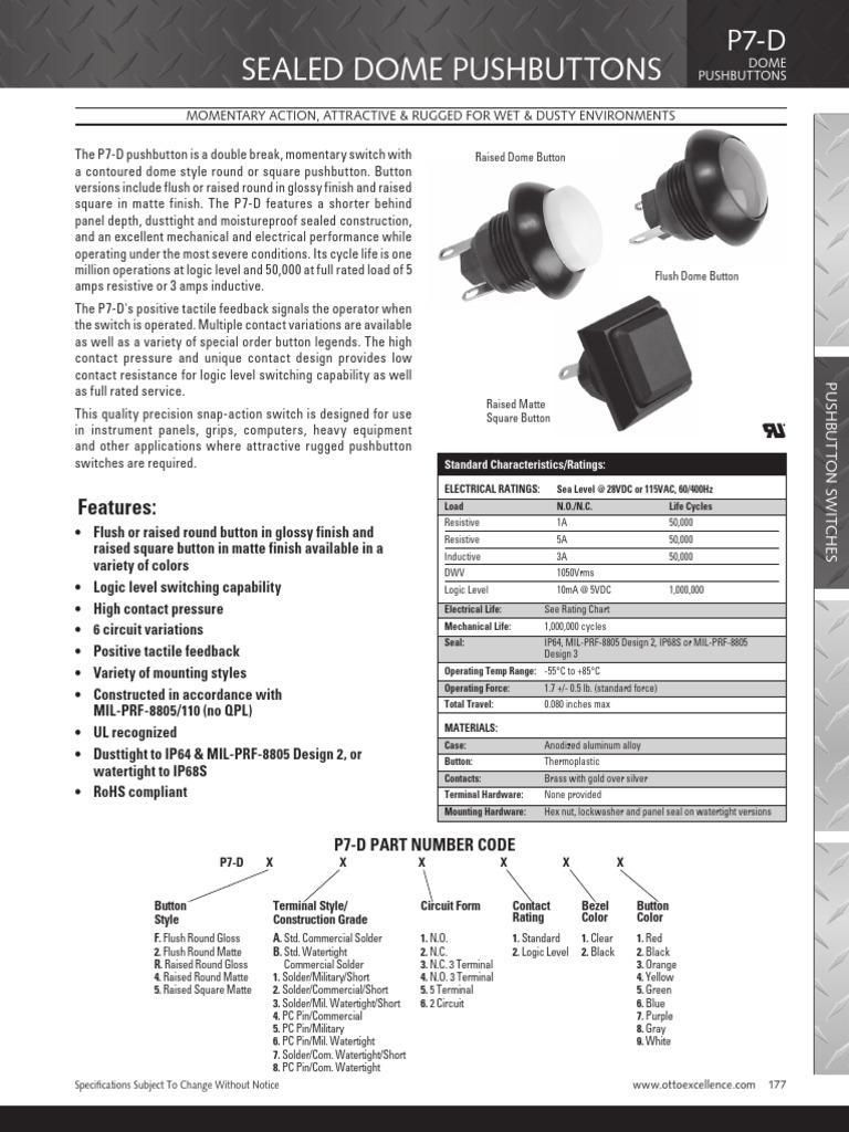 p7 D Dome Pushbuttons Catalog Page - Ashx | PDF | Switch | Electrical ...