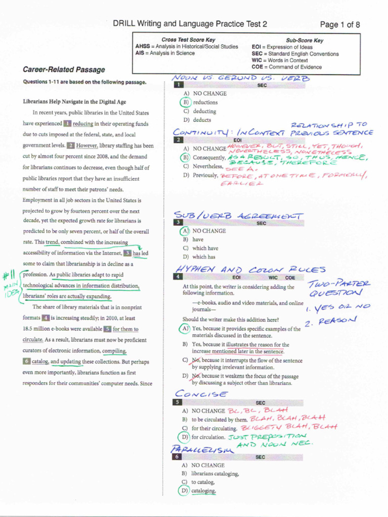 SOLUTIONS DRILL Writing and Language Practice Test 2 PDF