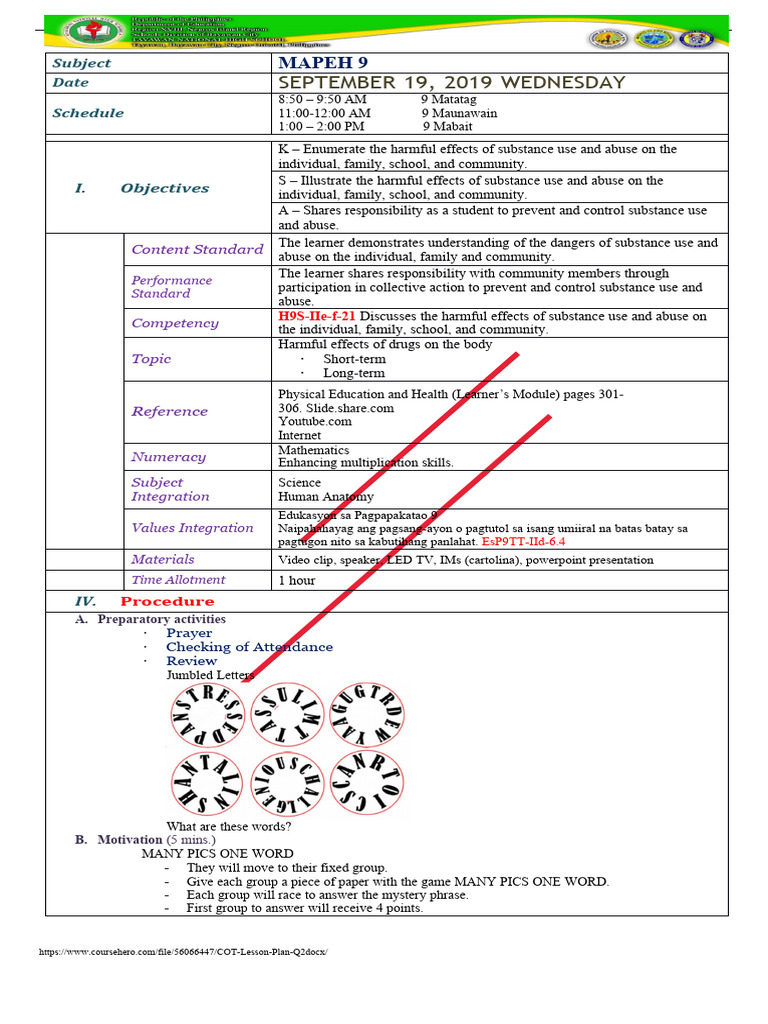 COT Lesson Plan Q2 PDF Substance Abuse Drugs