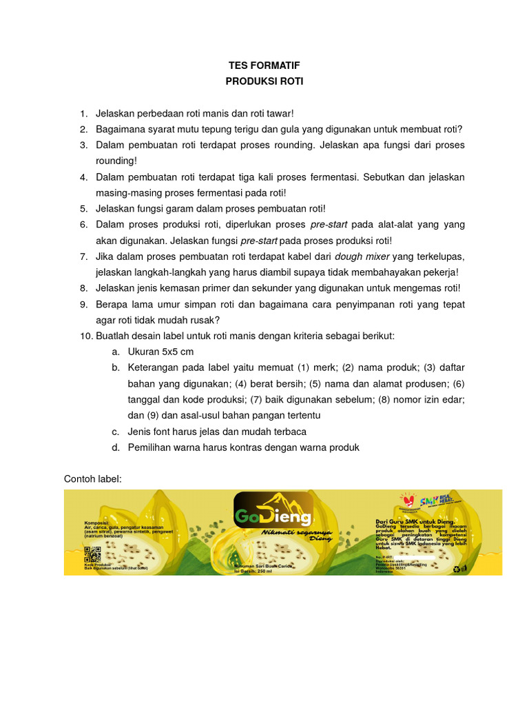 Tes Formatif Produksi Roti | PDF