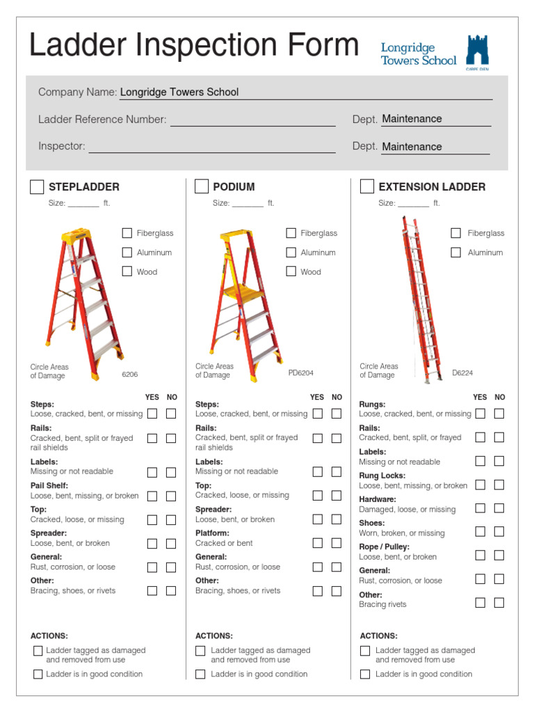 Ladder-Safety-Inspection-Form-Editable - Template | PDF | Ladder ...
