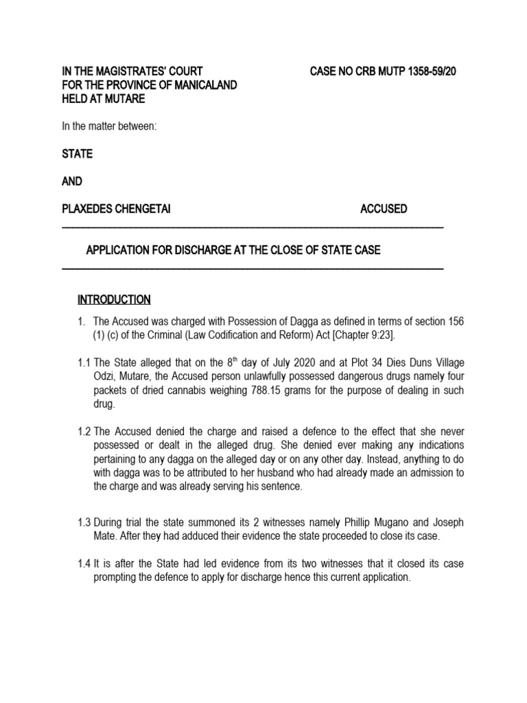 Discharge Application in Drug Case | PDF | Burden Of Proof (Law ...