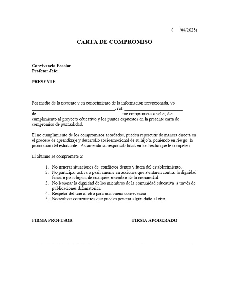 Carta de Compromiso Estudiantil | PDF | Crecimiento personal y profesional