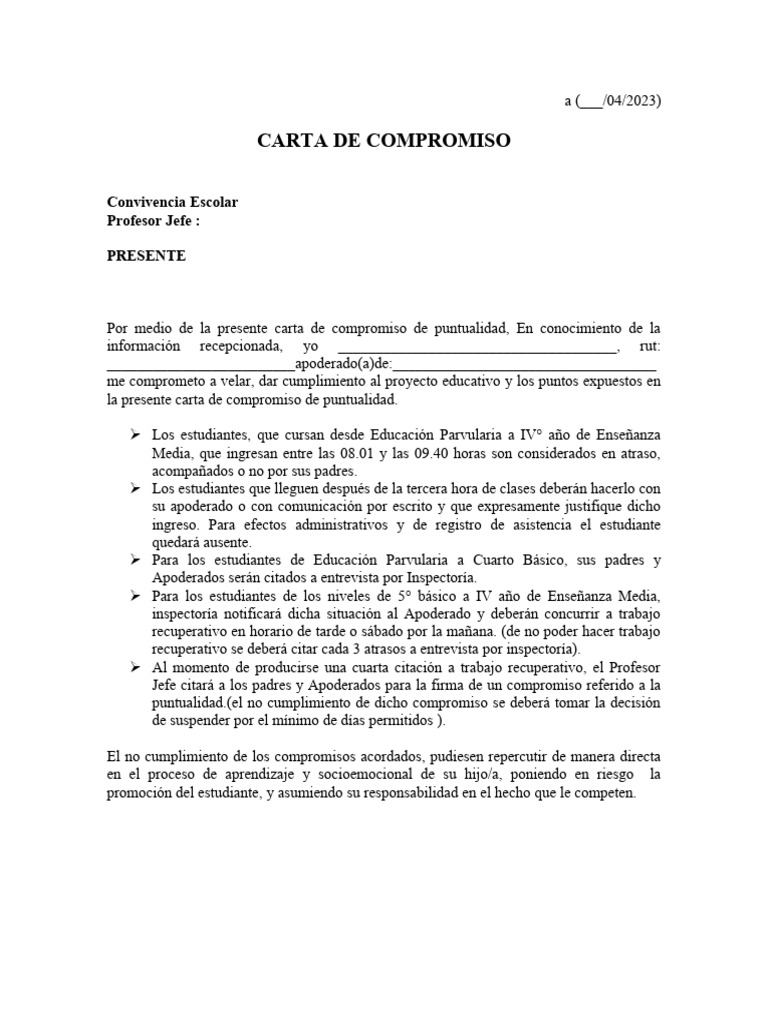 Carta de Compromiso Escolar para Padres | PDF | Maestros