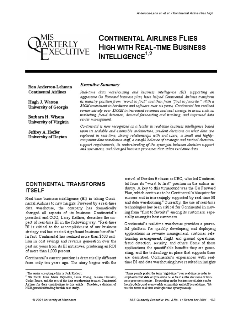 Continental Airlines Case Study Business Intelligence Continental Airlines