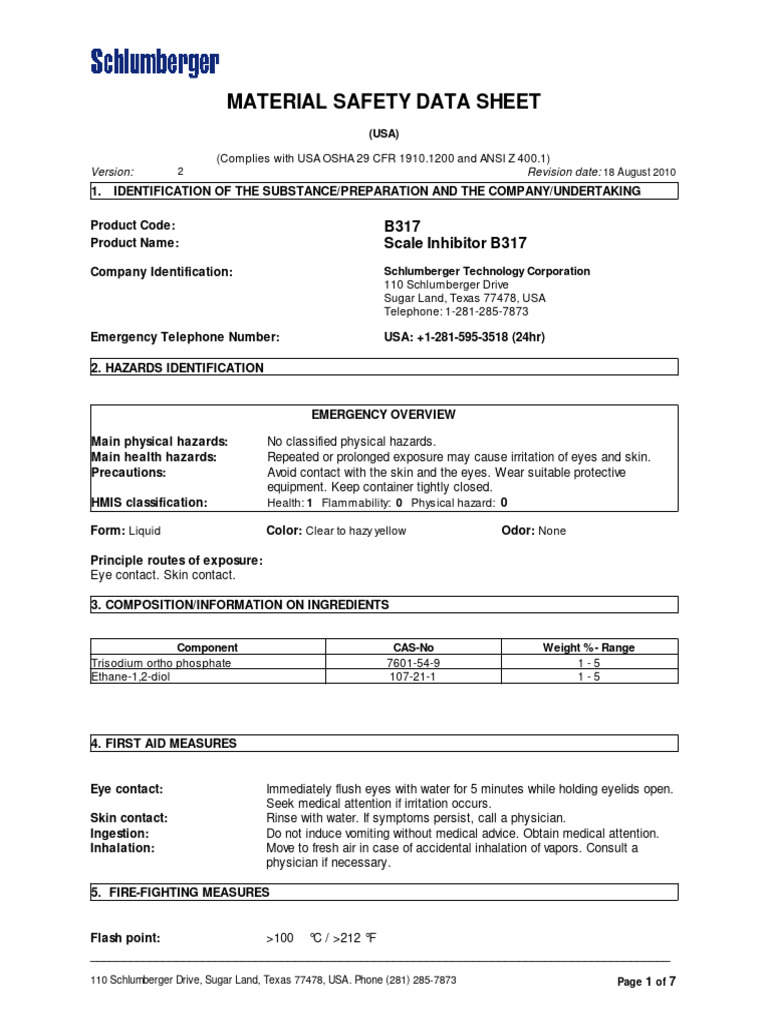 Material safety data sheet b317 scale inhibitor b317 pdf dangerous