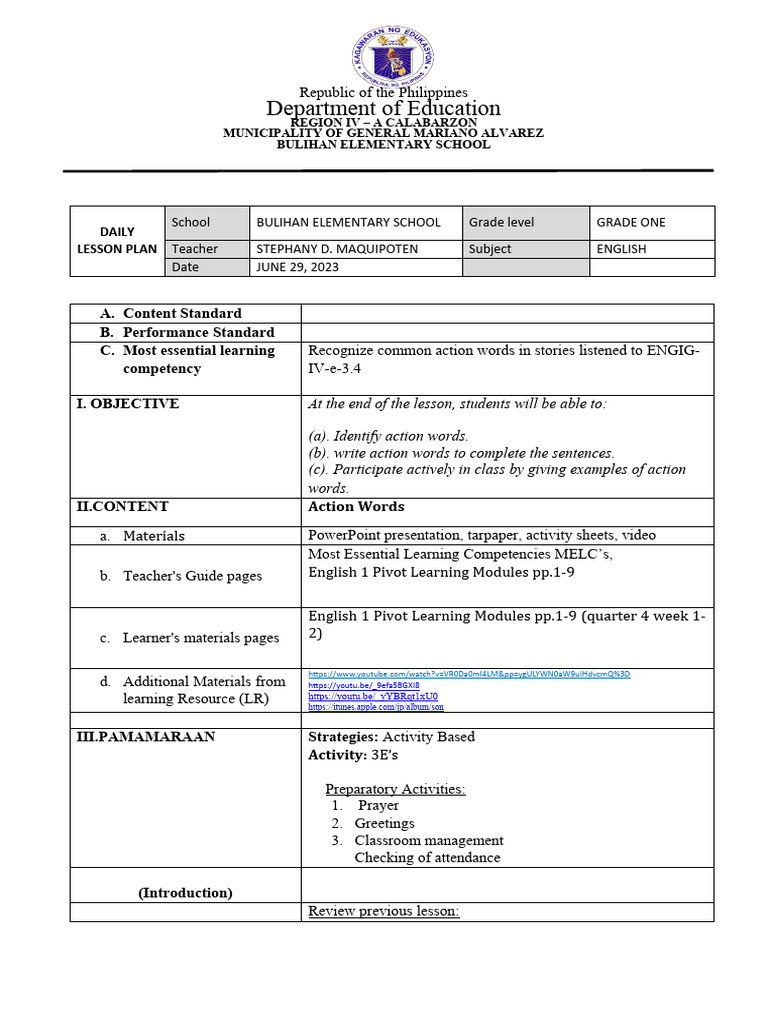 English Lessonplan Final | PDF | Lesson Plan | Teachers