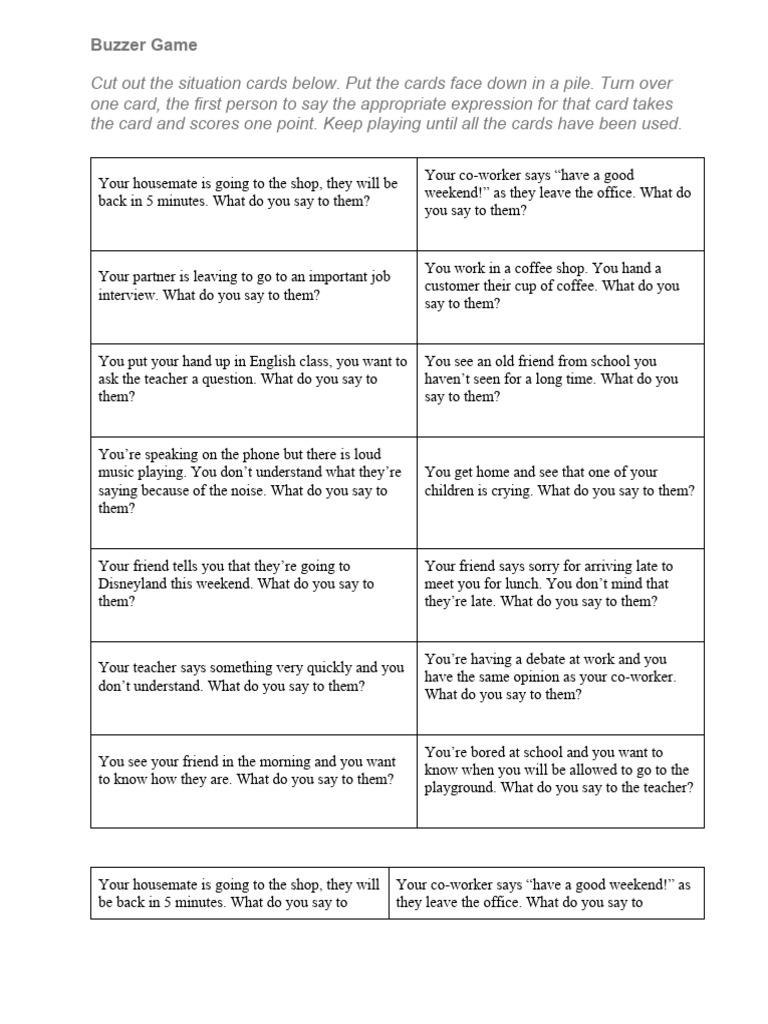 Buzzer Game: Social Expressions Quiz | PDF | Language Arts & Discipline