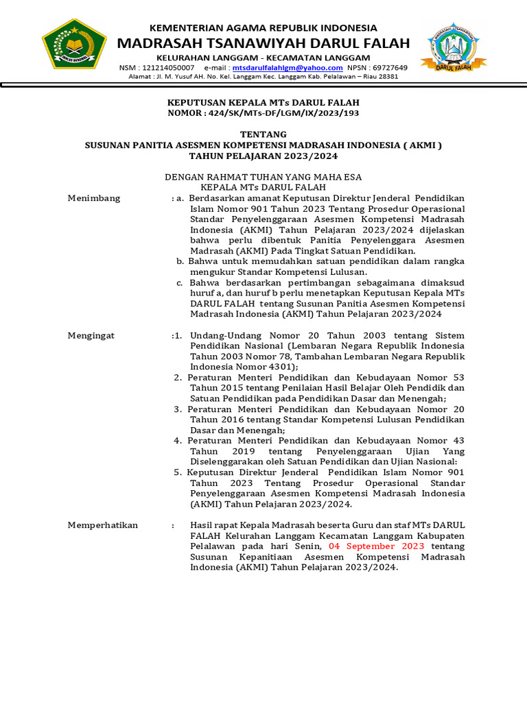 SK TIM AKMI MTs DARUL FALAH LANGGAM | PDF