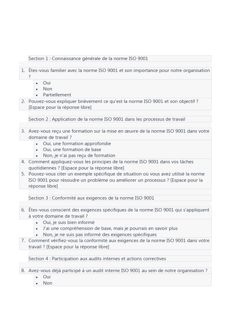 Questionnaire sur l'ISO 9001:2015 | PDF | Affaires