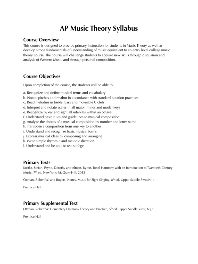 AP Music Theory Course Syllabus | PDF | Harmony | Chord (Music)