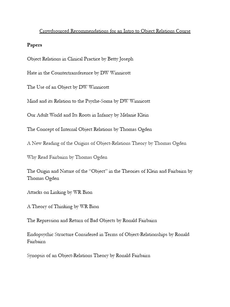 Introductory Guide to Object Relations Theory | PDF | Object Relations ...