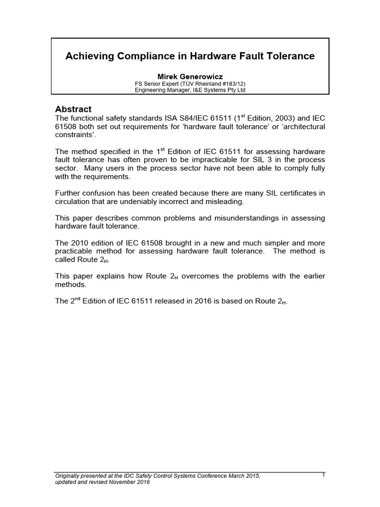 Achieving Hardware Fault Tolerance Updated Nov 2016 PDF Reliability