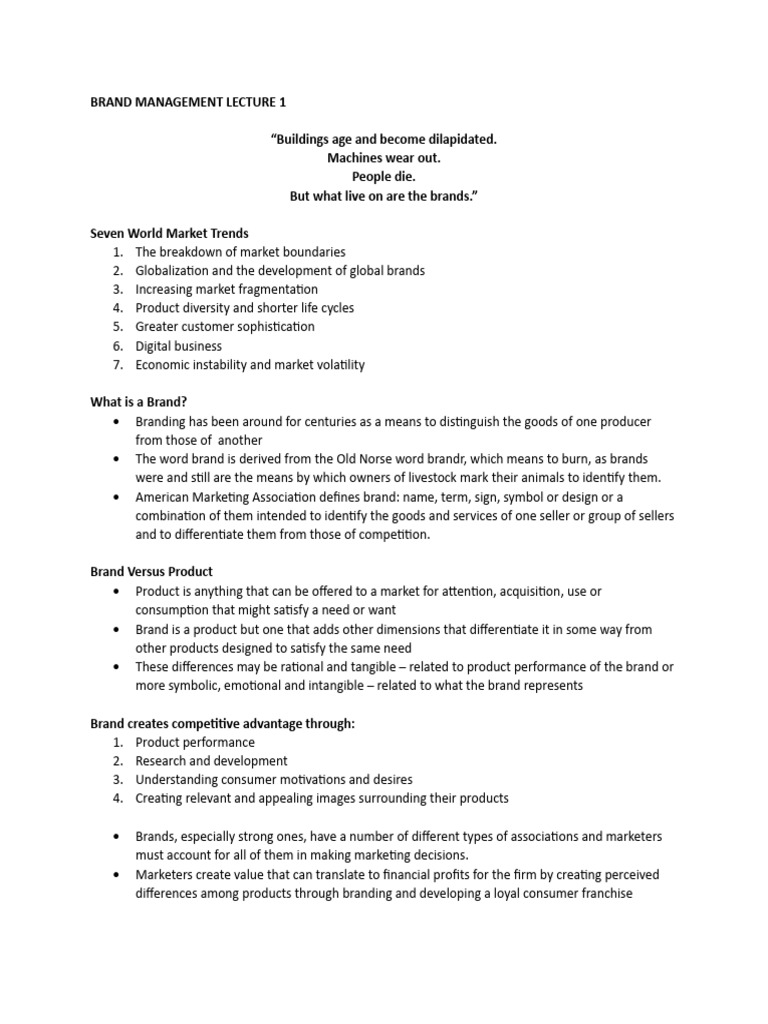 Brand Management Lecture 1 Download Free Pdf Brand Product Business