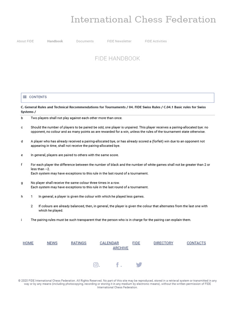 FIDE Swiss Rules C.04.1 Basic Rules For Swiss Systems PDF