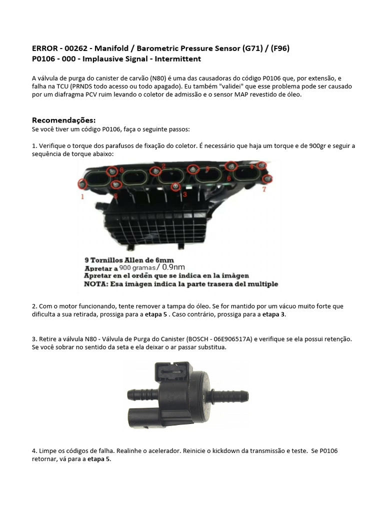 Diagnóstico e Solução para P0106 Jetta | PDF