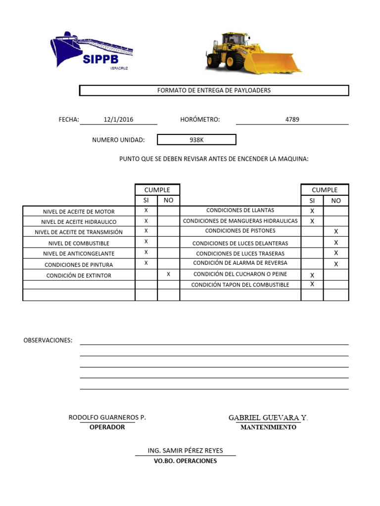 Check List de Pay Loader | PDF | Máquinas | Transporte privado