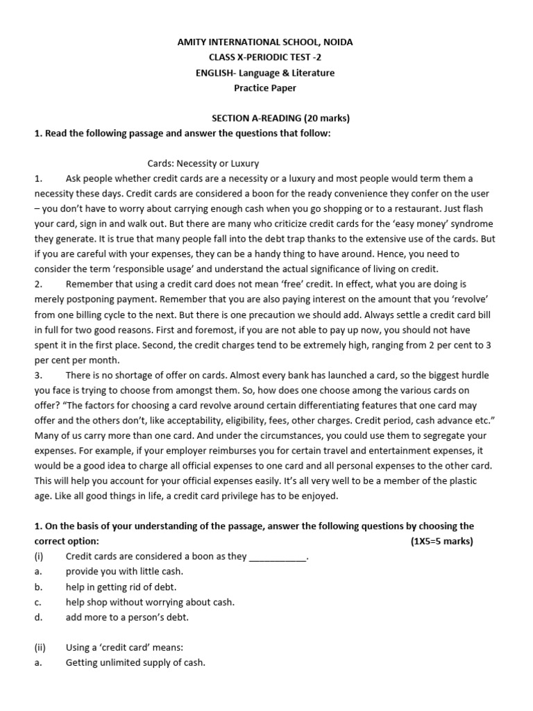 Class 10 - PT2 - Practice Paper (2022-23) | PDF | Credit Card | Tablet ...
