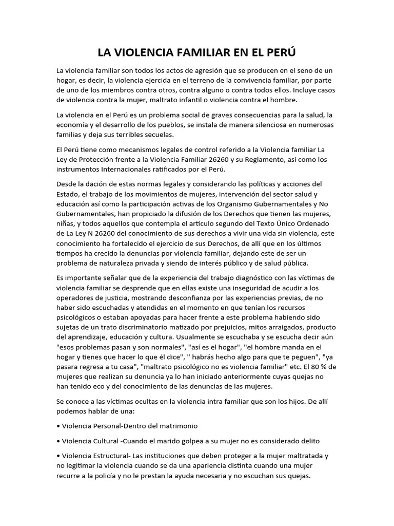 La Violencia Familiar en El Perú | PDF | La violencia contra las ...
