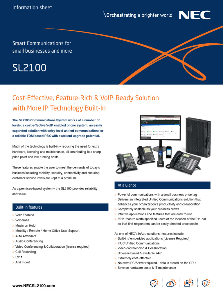 NEC NS SL2100 Information Sheet | PDF | Voice Over Ip | Voicemail