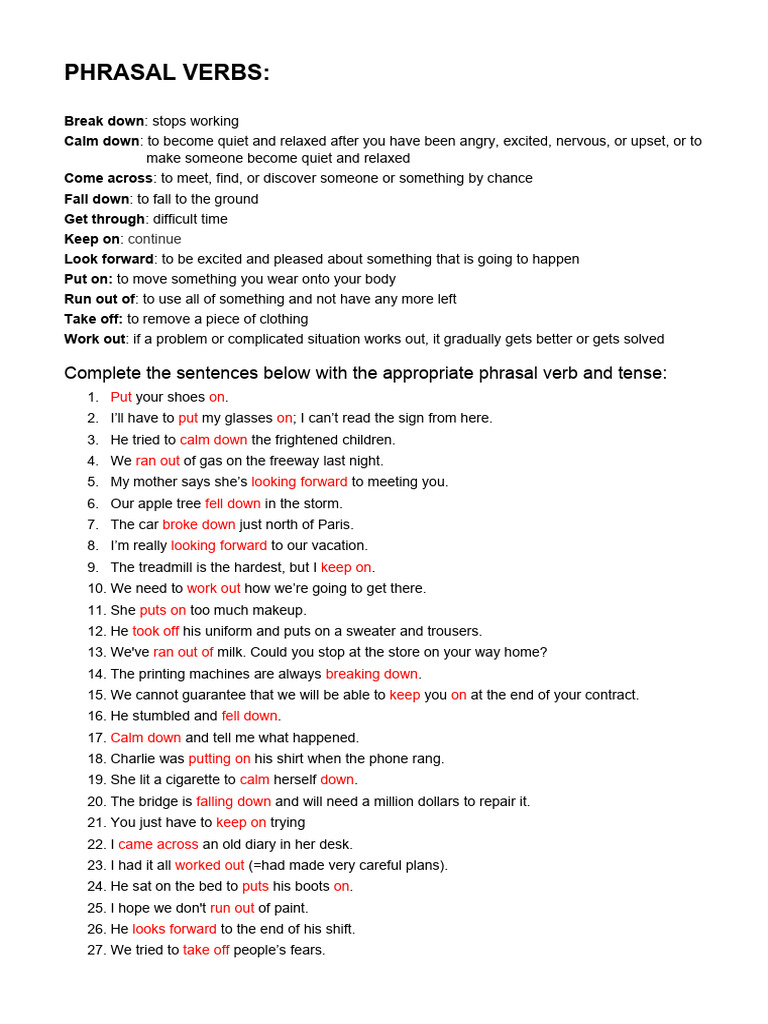 Phrasal Verbs Worksheet Templates Layouts - 100150 | PDF
