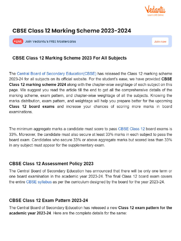 CBSE Class 12 Marking Scheme 20232024 PDF