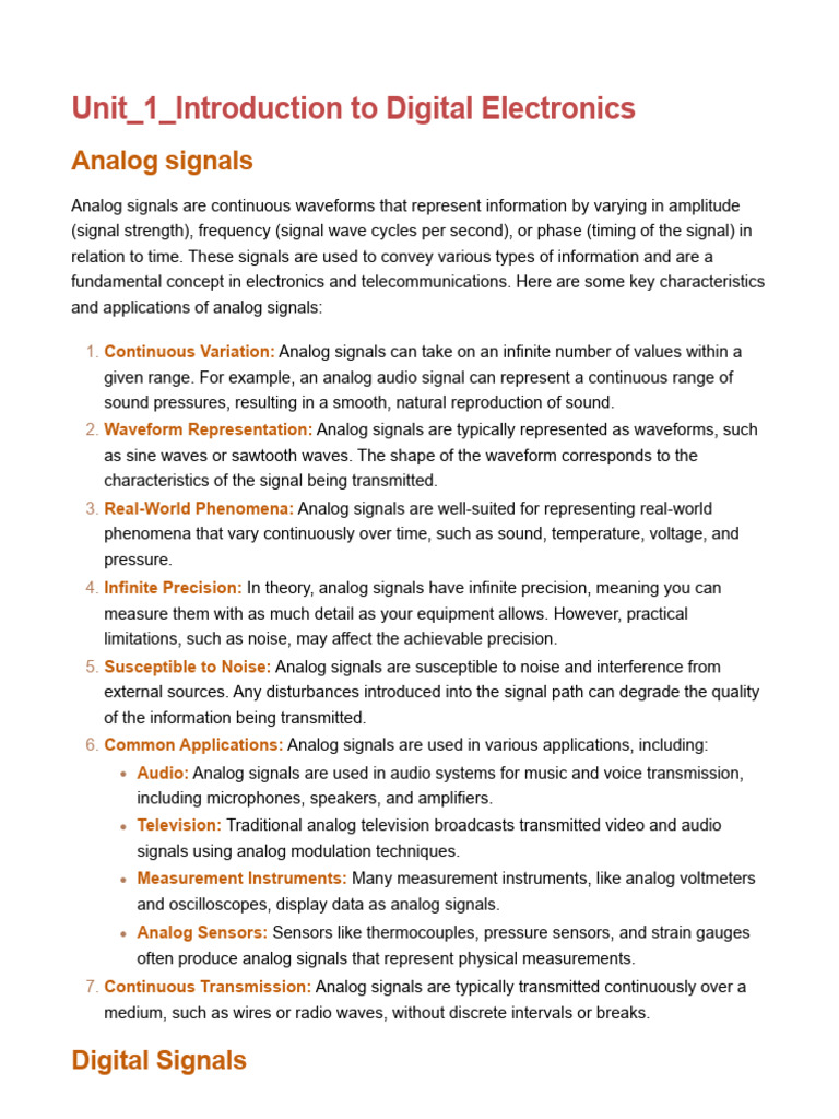 Unit 1 Introduction To Digital Electronics PDF Analog To