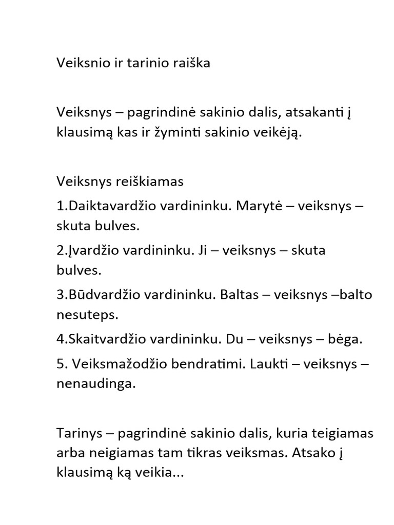 Veiksnio Ir Tarinio Raiska | PDF