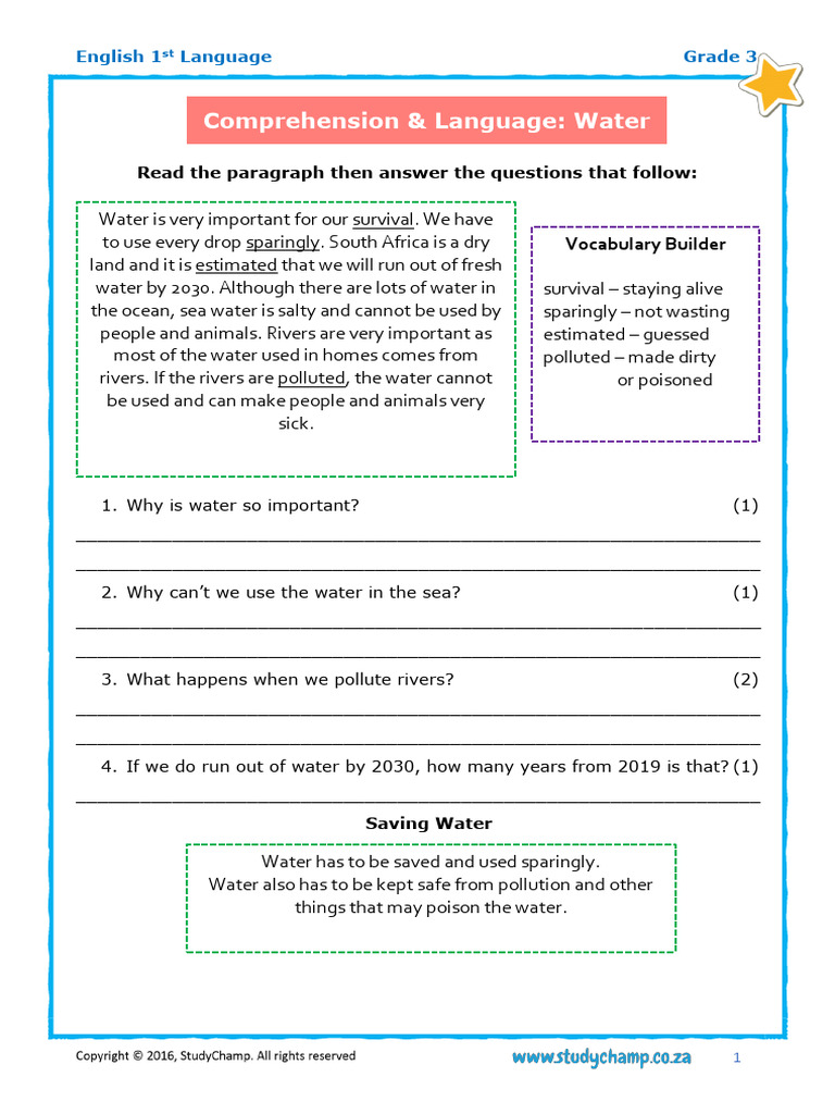 Gr3 Comprehension Water PDF Adjective Water
